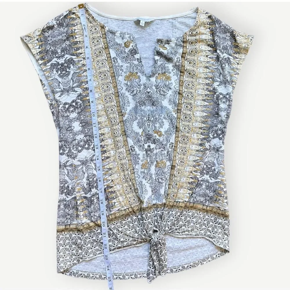 Lucky Brand Short Sleeve Multicolored Abstract Tie Front Top Blouse. Small. - Picture 6 of 8